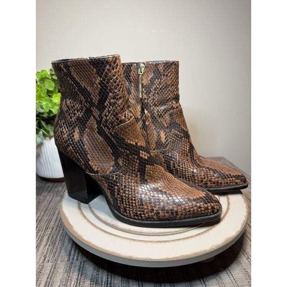 Zara Brown Black Snake Print Block Heel Ankle Boots Women's Size 39 US 8 - Picture 1 of 6
